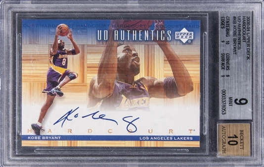 2000-01 Upper Deck Hardcourt UD Authentics #KB Kobe Bryant Signed Card - BGS MINT 9/BGS 10 